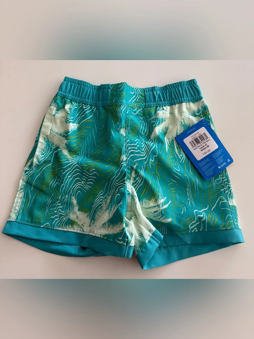 Columbia Toddler Boys Sandy Shores Boardshort, Turquoise Palm Print, 4T, NWT